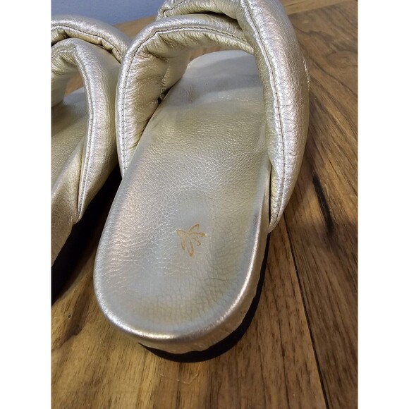 George Esquivel Champagne Colored Metallic Leather Slide Sandals - Picture 9 of 11
